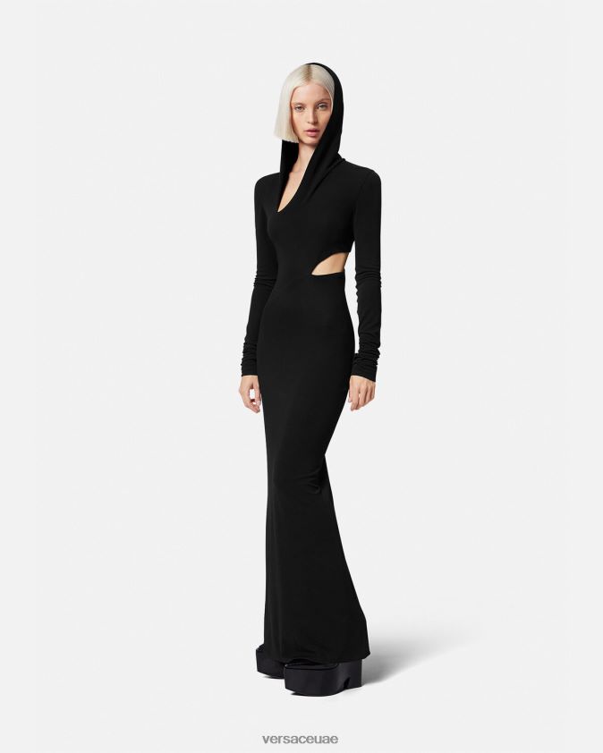 نحيف هوديي ممزق فستان طويل Versace أسود 0FVD2J52 ملابس