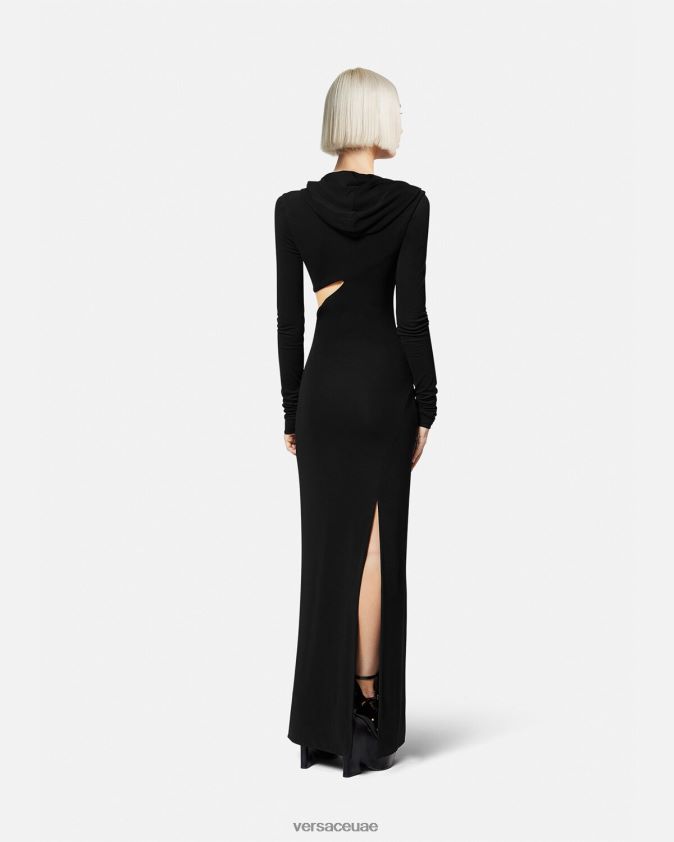 نحيف هوديي ممزق فستان طويل Versace أسود 0FVD2J52 ملابس