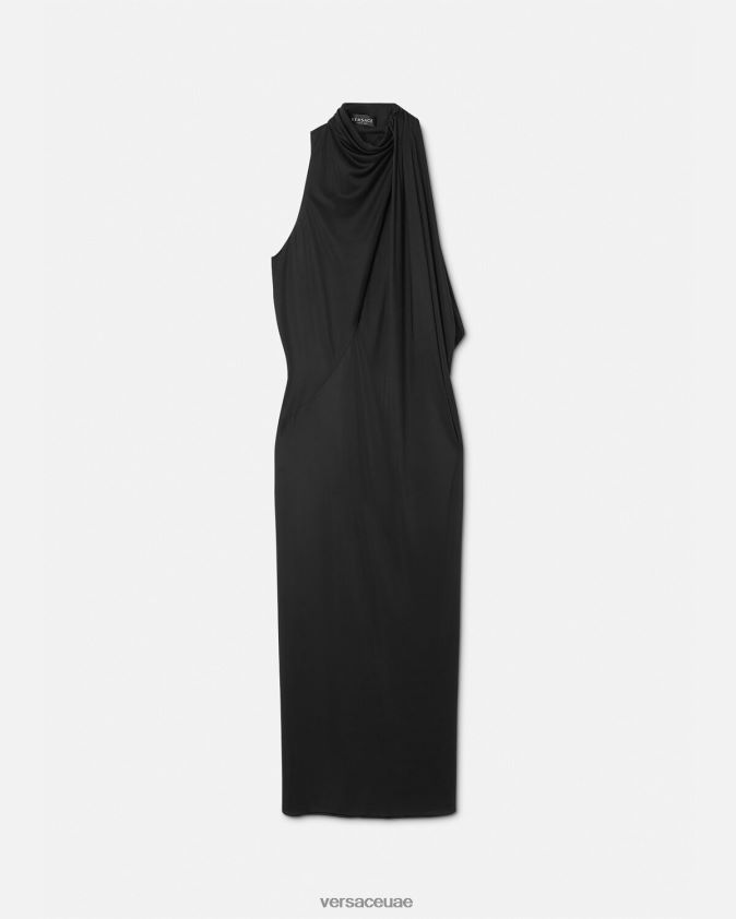 نحيف فستان ميدي بحمالة عنق ممزق Versace أسود 0FVD2J53 ملابس