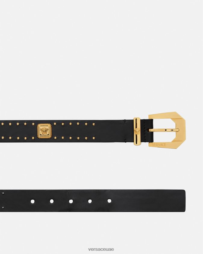 نحيف حزام جلد تراثي ميدوسا مرصع Versace أسود 0FVD2J535 مُكَمِّلات