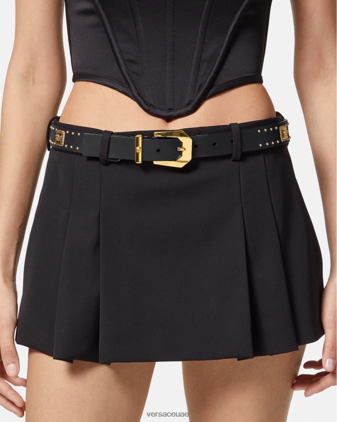 نحيف حزام جلد تراثي ميدوسا مرصع Versace أسود 0FVD2J535 مُكَمِّلات