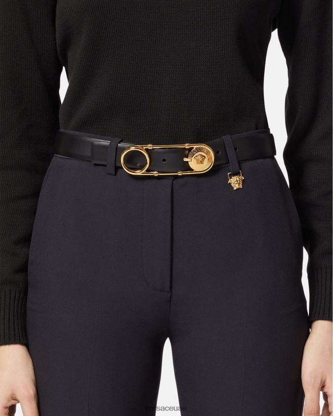 نحيف حزام جلد دبوس الأمان Versace أسود 0FVD2J536 مُكَمِّلات