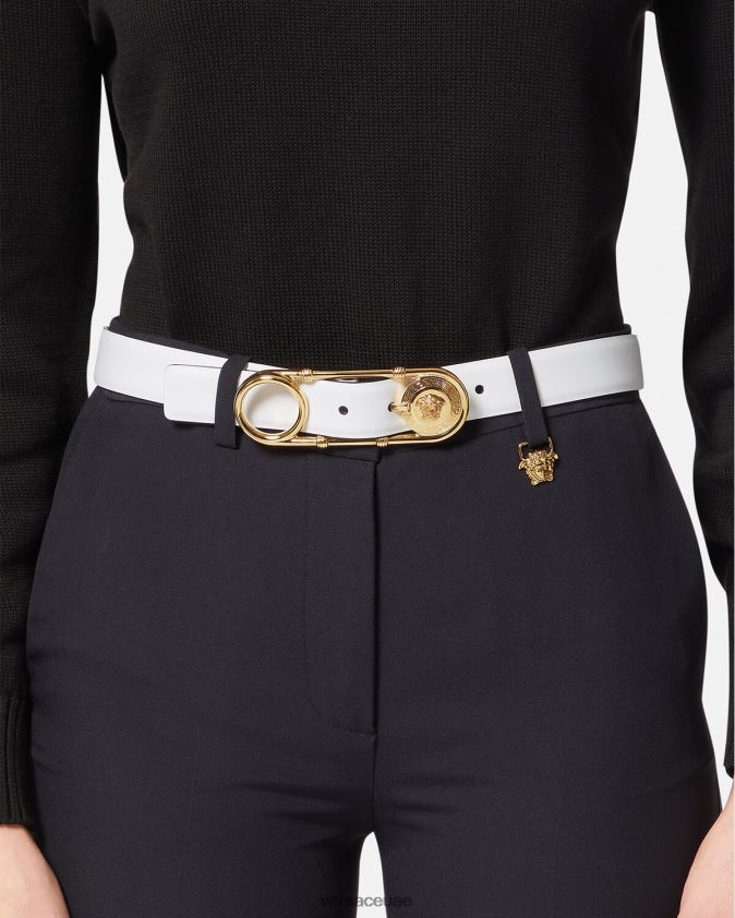 نحيف حزام جلد دبوس الأمان Versace أبيض 0FVD2J537 مُكَمِّلات