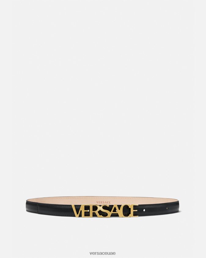نحيف حزام جلد رفيع بشعار الماركة Versace أسود 0FVD2J538 مُكَمِّلات