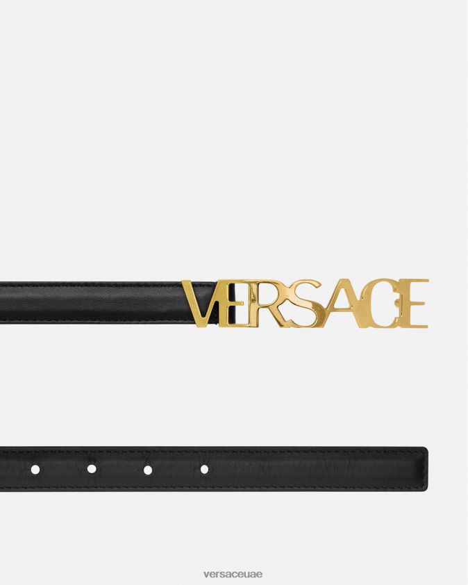 نحيف حزام جلد رفيع بشعار الماركة Versace أسود 0FVD2J538 مُكَمِّلات