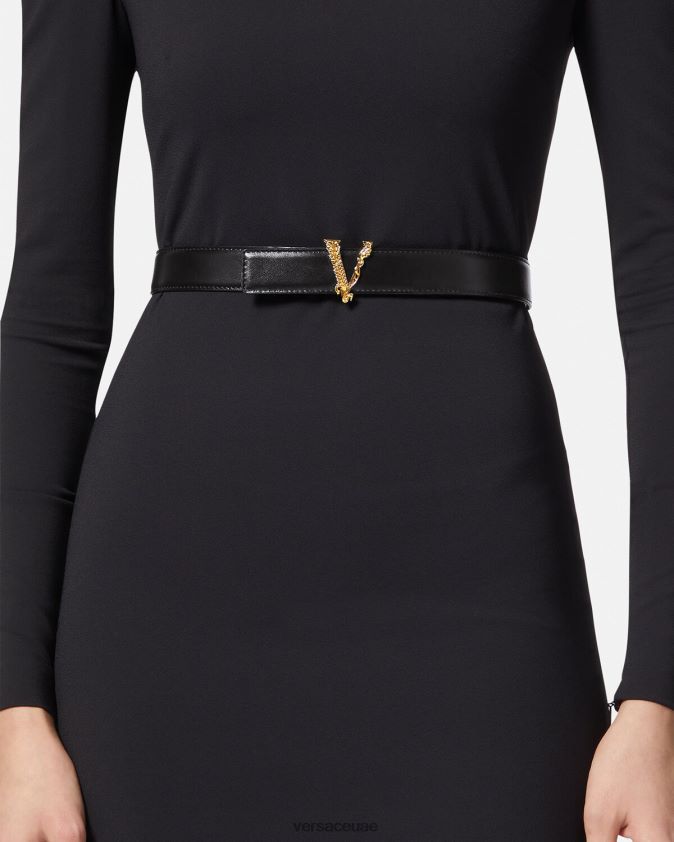 نحيف حزام جلد فيرتوس Versace أسود 0FVD2J539 مُكَمِّلات