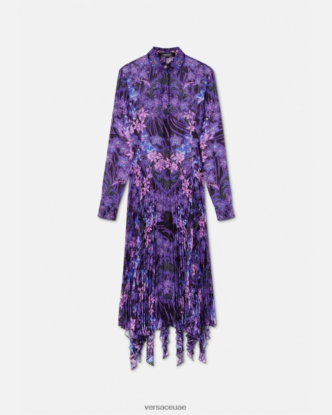 نحيف فستان قميص ميدي أوركيد باروكو Versace البنفسجي والطباعة 0FVD2J54 ملابس
