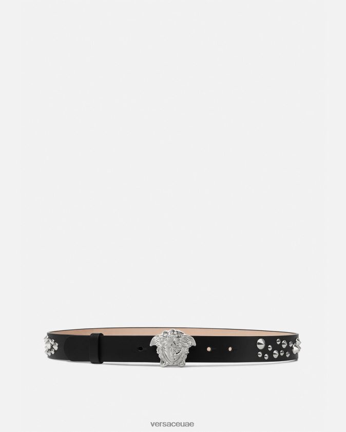 نحيف حزام جلد لا ميدوسا مسنن Versace أسود 0FVD2J545 مُكَمِّلات