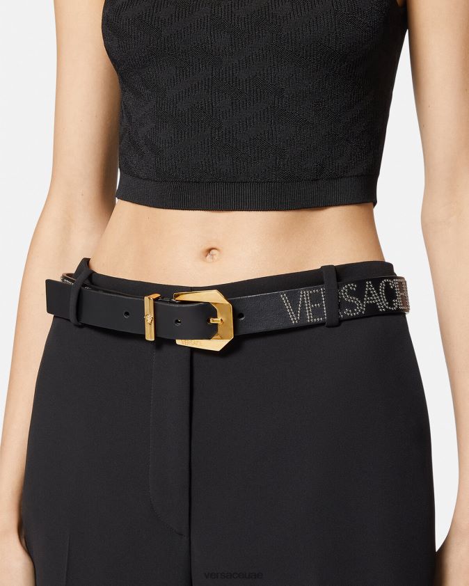 نحيف رصع كل انحاء حزام من الجلد Versace أسود 0FVD2J549 مُكَمِّلات