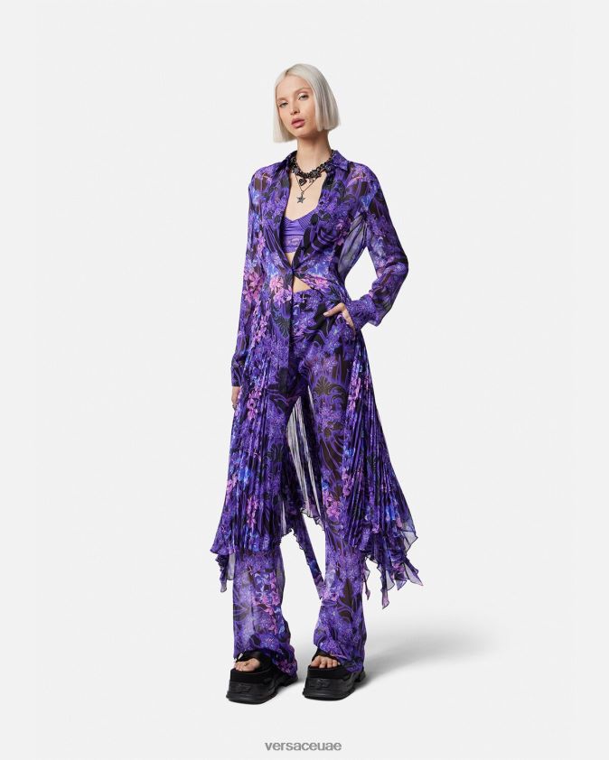نحيف فستان قميص ميدي أوركيد باروكو Versace البنفسجي والطباعة 0FVD2J54 ملابس