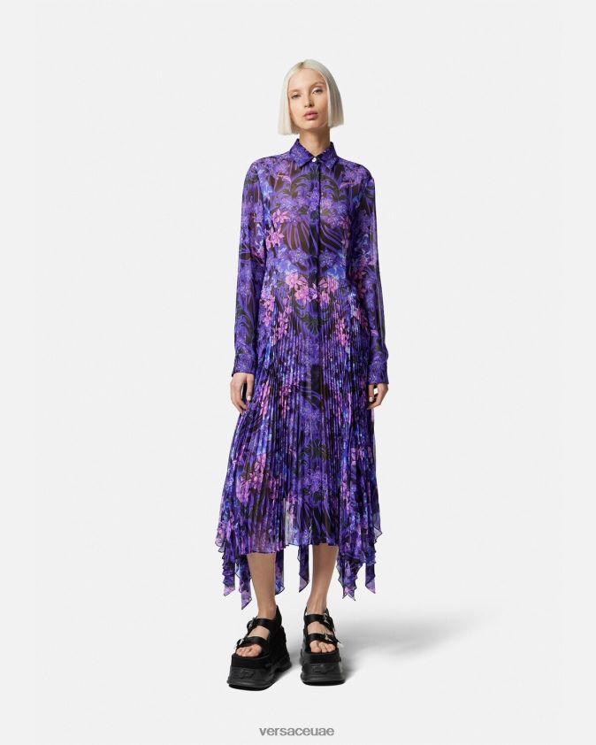 نحيف فستان قميص ميدي أوركيد باروكو Versace البنفسجي والطباعة 0FVD2J54 ملابس