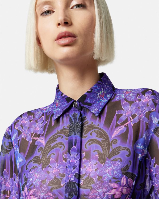 نحيف فستان قميص ميدي أوركيد باروكو Versace البنفسجي والطباعة 0FVD2J54 ملابس