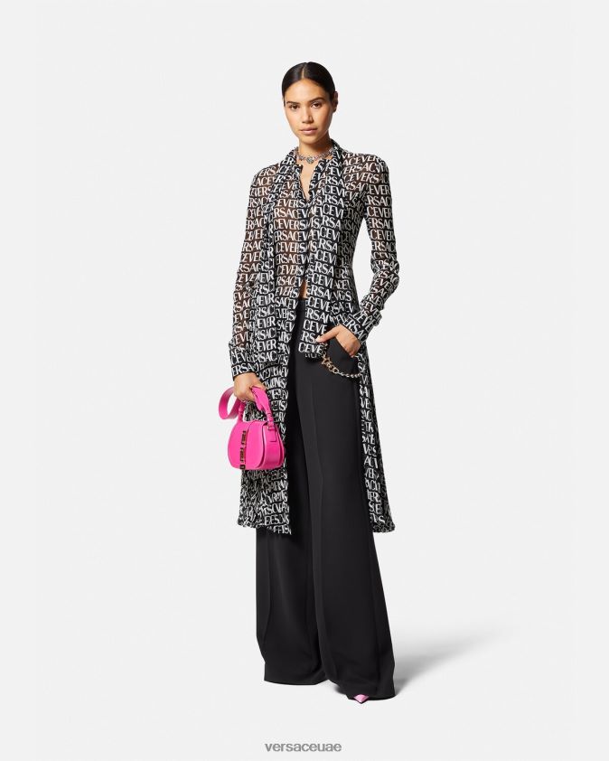 نحيف فستان قميص ميدي بالكامل Versace أسود وطباعة 0FVD2J55 ملابس