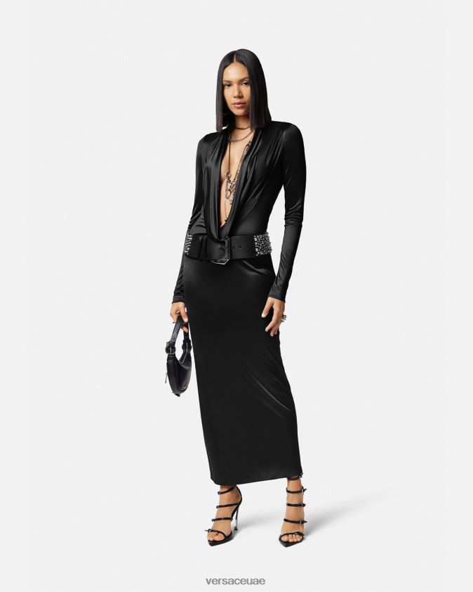 نحيف القلنسوة فستان طويل Versace أسود 0FVD2J59 ملابس
