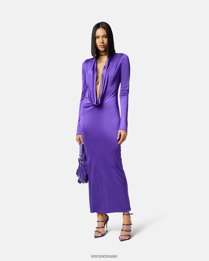نحيف القلنسوة فستان طويل Versace البنفسجي 0FVD2J60 ملابس