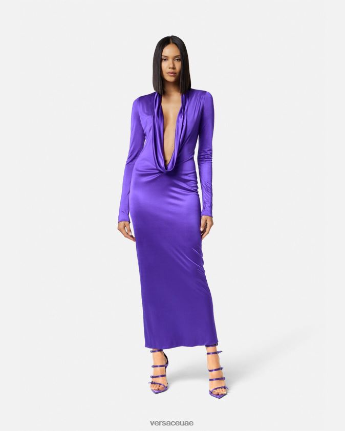 نحيف القلنسوة فستان طويل Versace البنفسجي 0FVD2J60 ملابس