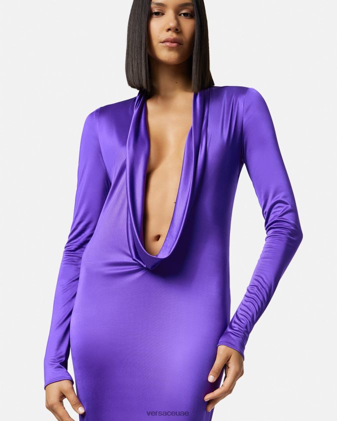 نحيف القلنسوة فستان طويل Versace البنفسجي 0FVD2J60 ملابس