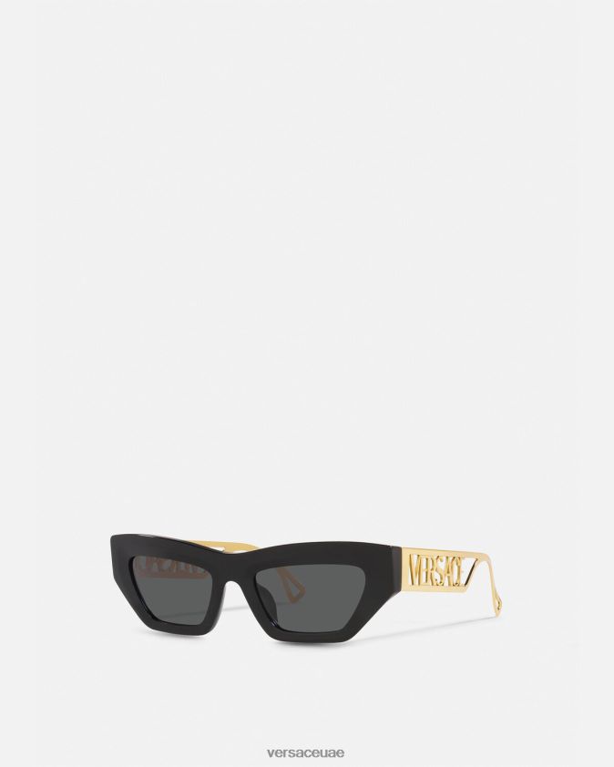 نحيف نظارة شمسية عين القطة ذات شعار عتيق من التسعينيات Versace الذهب الأسود 0FVD2J615 مُكَمِّلات