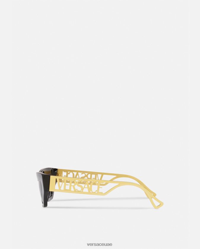 نحيف نظارة شمسية عين القطة ذات شعار عتيق من التسعينيات Versace الذهب الأسود 0FVD2J615 مُكَمِّلات