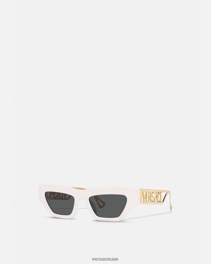 نحيف نظارة شمسية عين القطة ذات شعار عتيق من التسعينيات Versace ذهب ابيض 0FVD2J617 مُكَمِّلات