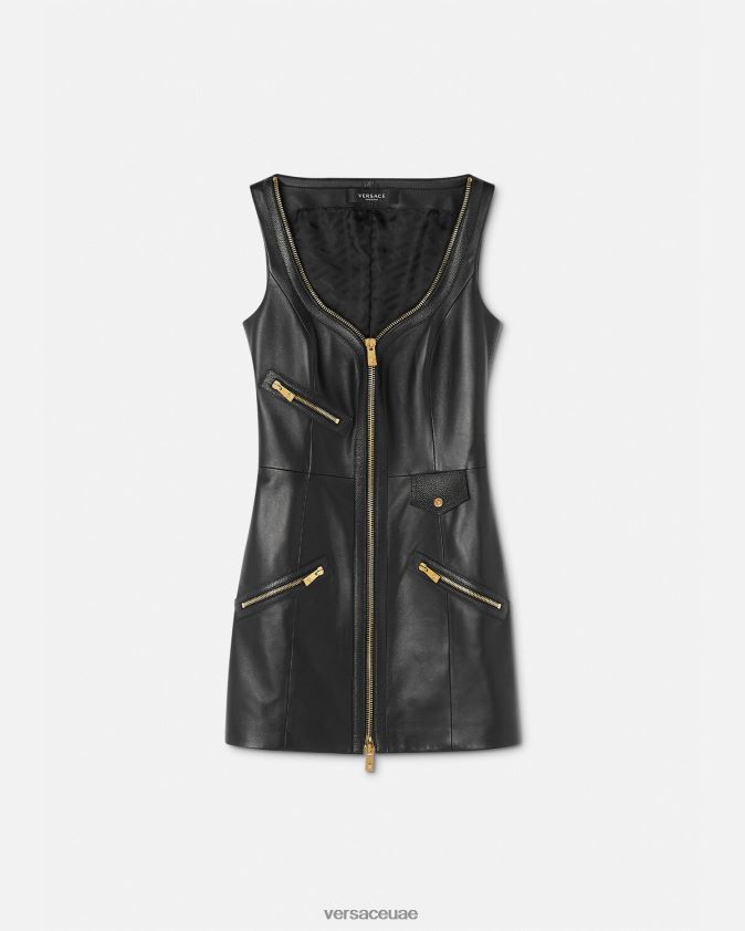 نحيف فستان جلدي صغير لراكبي الدراجات النارية Versace أسود 0FVD2J67 ملابس