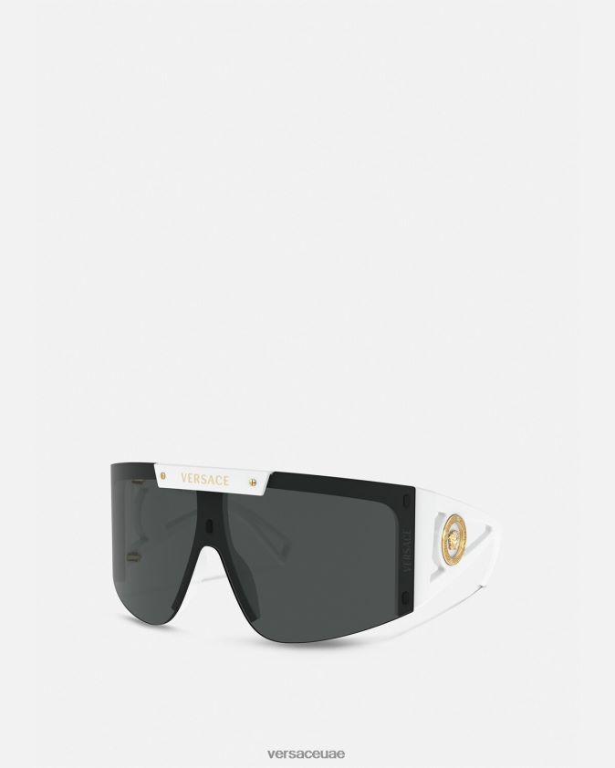 نحيف النظارات الشمسية ميدوسا أيقونة الدرع Versace أبيض أسود 0FVD2J671 مُكَمِّلات