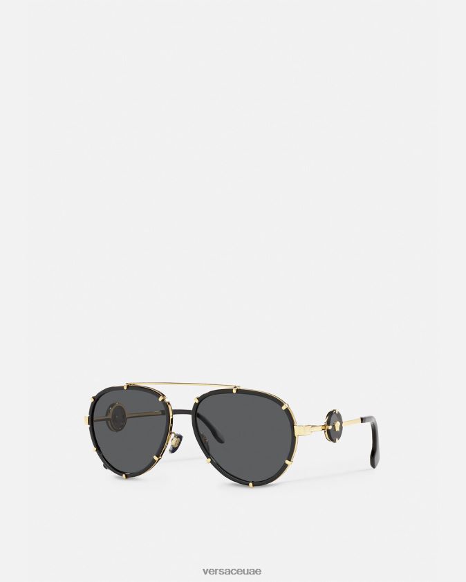 نحيف نظارات شمسية كلاسيكية بمشبك الطيار Versace الذهب الأسود 0FVD2J676 مُكَمِّلات