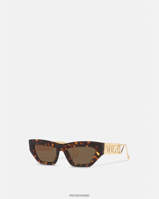 نحيف نظارة شمسية عين القطة ذات شعار عتيق من التسعينيات Versace هافانا وذهب 0FVD2J689 مُكَمِّلات