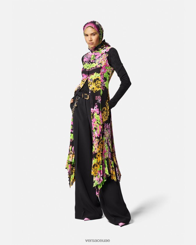 نحيف فستان قميص ميدي بشعار الأوركيد Versace أسود وطباعة 0FVD2J69 ملابس