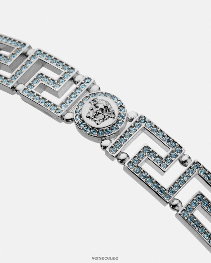 نحيف قلادة كريستال ميدوسا اليونانية Versace أزرق فاتح ومعدني 0FVD2J720 مُكَمِّلات