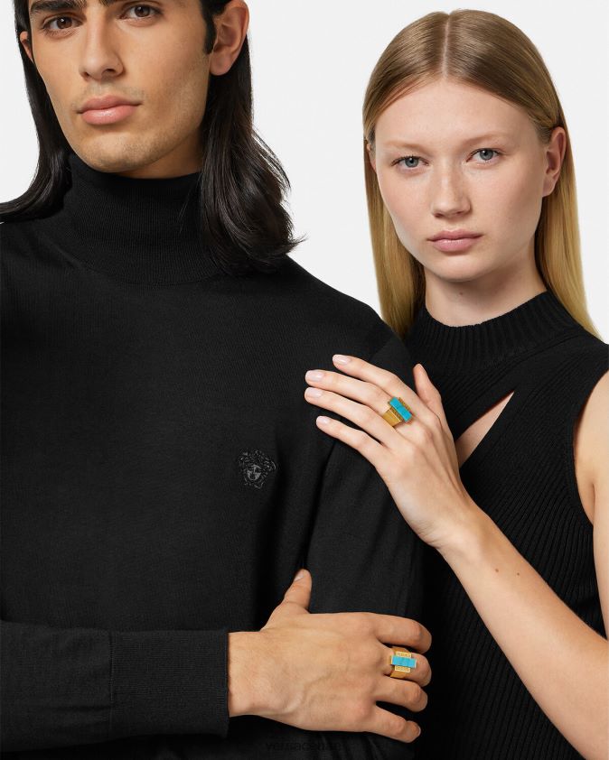 نحيف خاتم الأحجار الكريمة الفيروز اليوناني Versace الذهب والفيروز 0FVD2J721 مُكَمِّلات