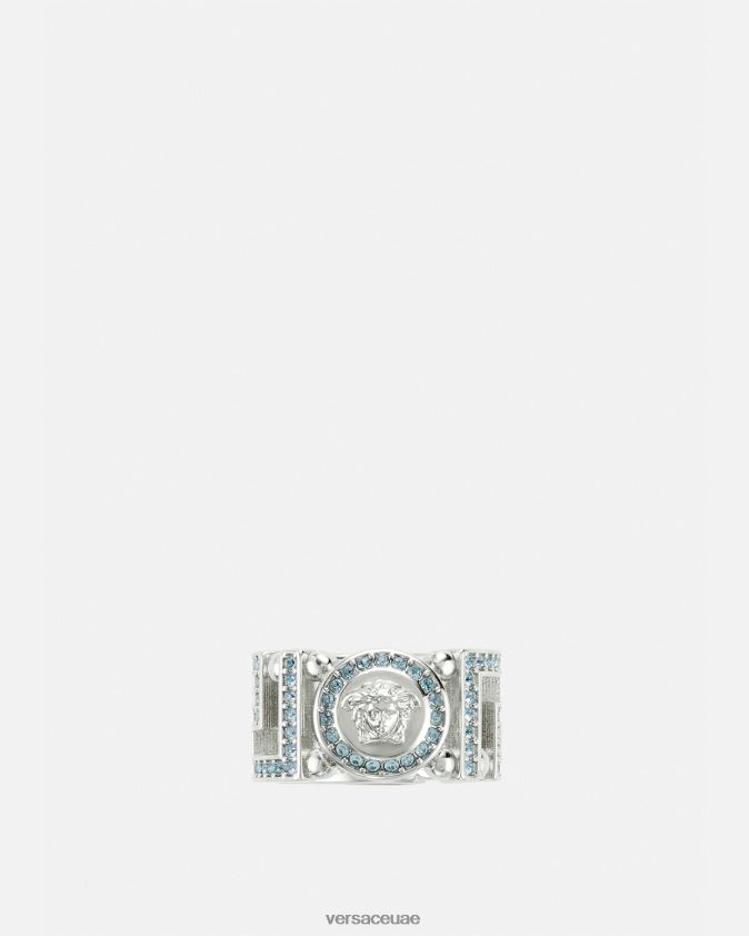 نحيف خاتم كريستال ميدوسا اليوناني Versace أزرق فاتح ومعدني 0FVD2J723 مُكَمِّلات