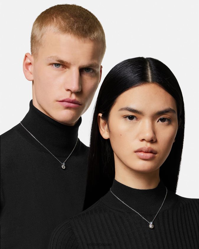 نحيف قلادة ميدوسا كريستال Versace أزرق فاتح ومعدني 0FVD2J726 مُكَمِّلات