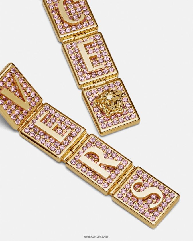نحيف أقراط بلاط الكريستال Versace الوردي والذهبي 0FVD2J735 مُكَمِّلات