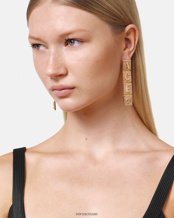 نحيف أقراط بلاط الكريستال Versace الوردي والذهبي 0FVD2J735 مُكَمِّلات