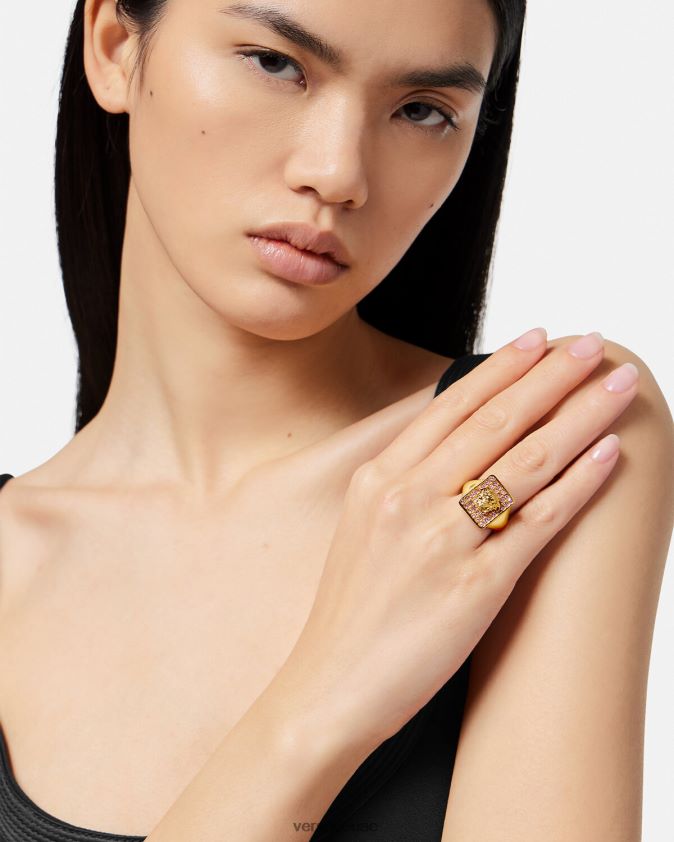 نحيف خاتم كريستال البلاط Versace الوردي والذهبي 0FVD2J736 مُكَمِّلات