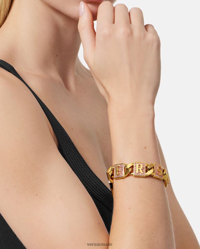 نحيف سوار بلاط الكريستال Versace الوردي والذهبي 0FVD2J738 مُكَمِّلات