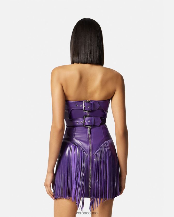 نحيف فستان جلدي صغير بأهداب Versace البنفسجي 0FVD2J73 ملابس