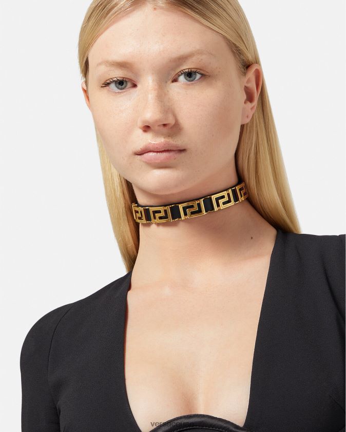 نحيف قلادة جلدية يونانية Versace أسود 0FVD2J746 مُكَمِّلات