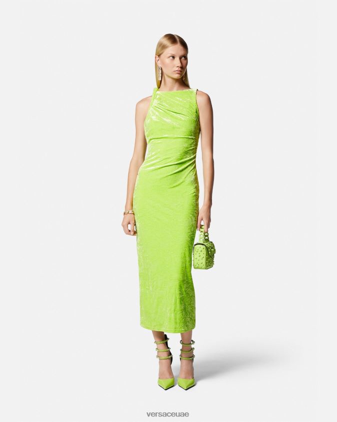 نحيف فستان ميدي مخملي ملفوف Versace جير 0FVD2J75 ملابس