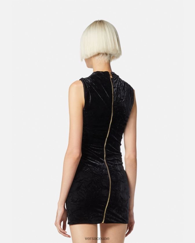 نحيف فستان قصير مخملي غير متماثل Versace أسود 0FVD2J76 ملابس