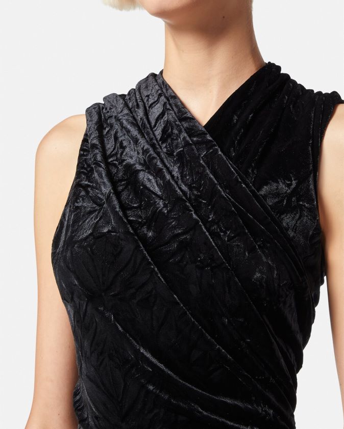 نحيف فستان قصير مخملي غير متماثل Versace أسود 0FVD2J76 ملابس