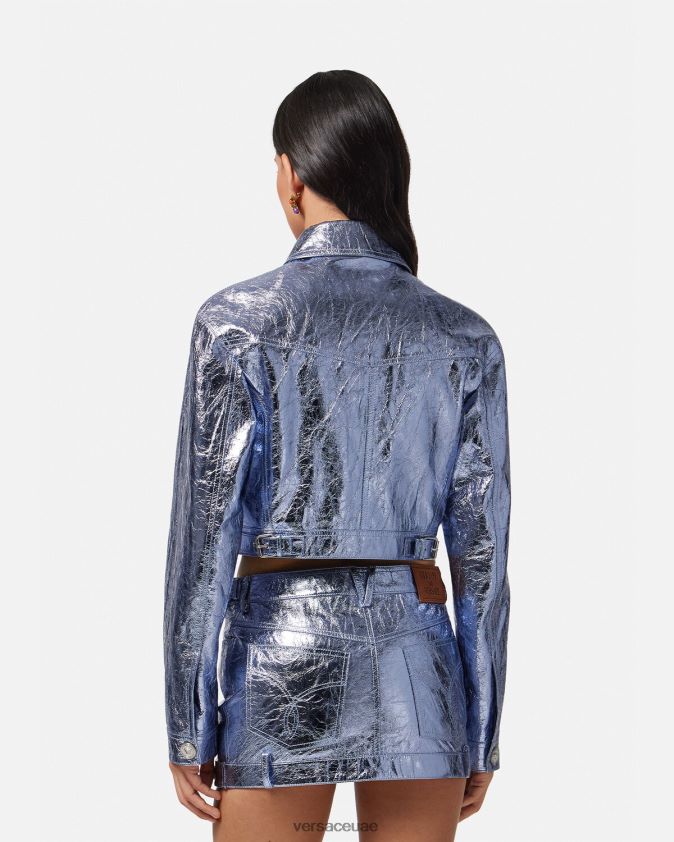 نحيف سترة ميدوسا الجلدية المعدنية Versace معدني 0FVD2J80 ملابس