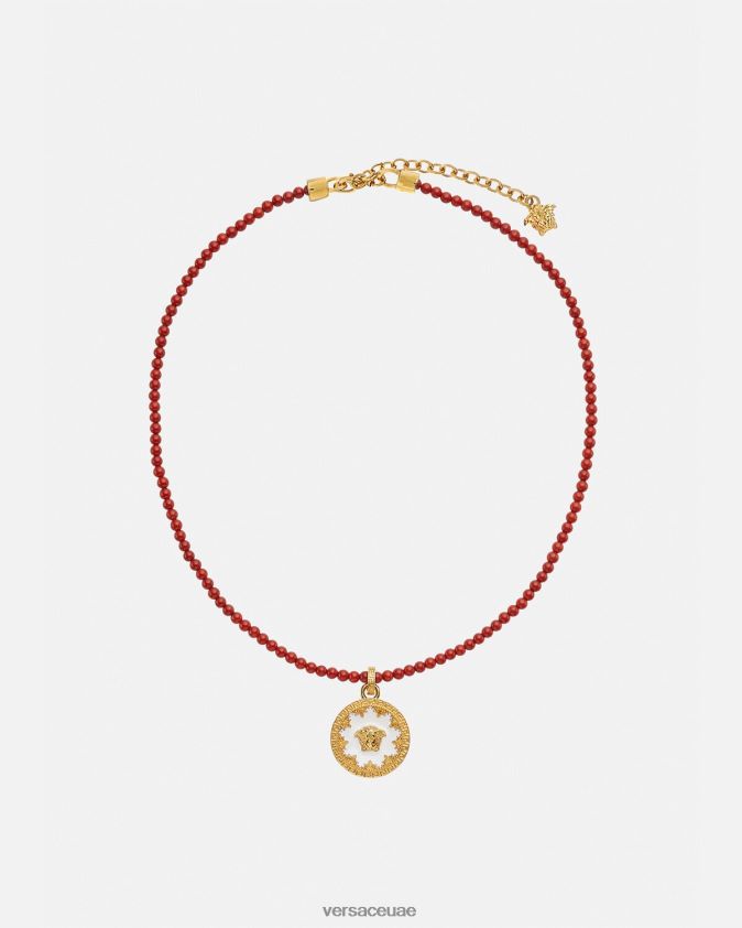 نحيف قلادة مطرزة بلوحة ميدوسا Versace بورجوندي وذهبي 0FVD2J816 مُكَمِّلات