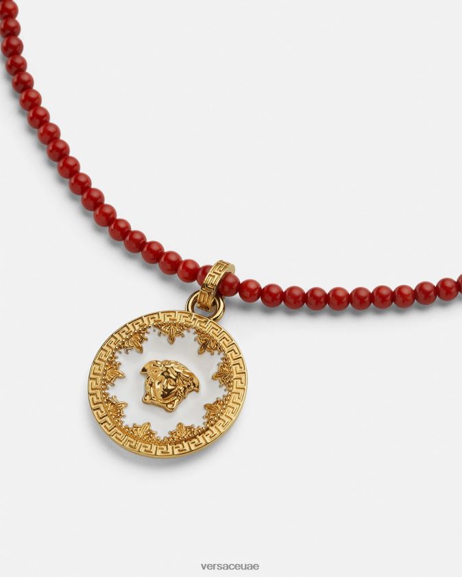 نحيف قلادة مطرزة بلوحة ميدوسا Versace بورجوندي وذهبي 0FVD2J816 مُكَمِّلات