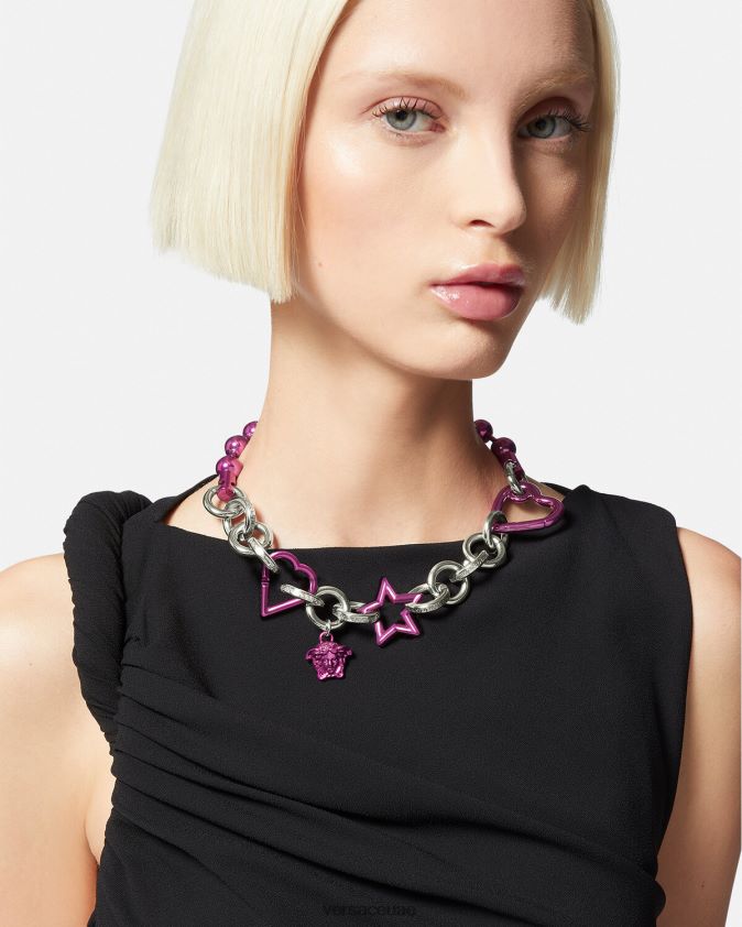 نحيف قلادة سلسلة غير تقليدي Versace الفضة والفوشيه 0FVD2J828 مُكَمِّلات