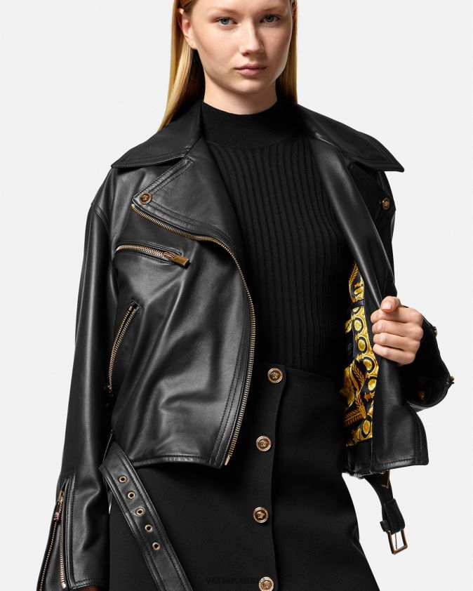 نحيف سترة راكب الدراجة النارية الجلدية ميدوسا Versace أسود 0FVD2J86 ملابس