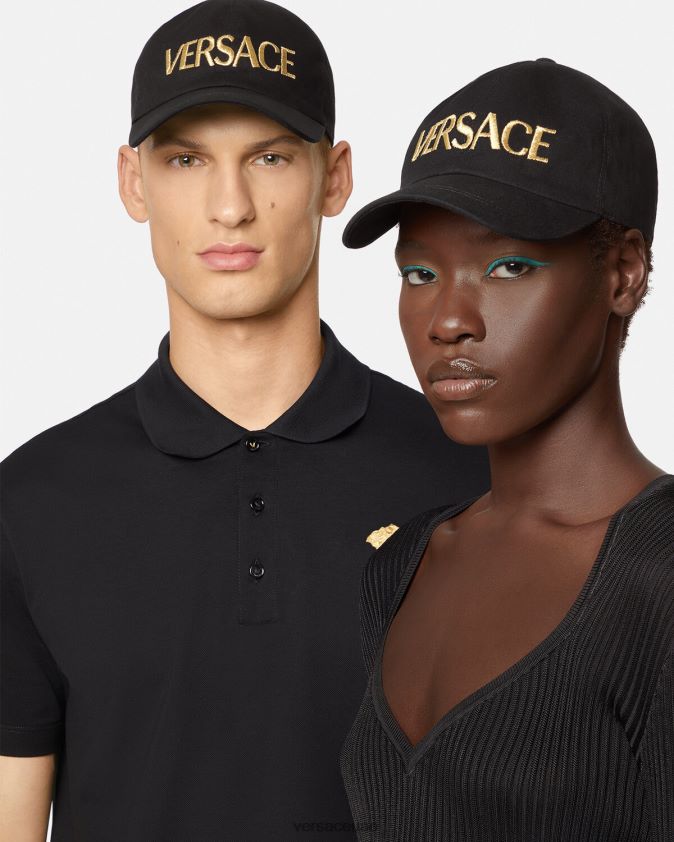 نحيف قبعة شعار مطرزة Versace أسود 0FVD2J878 مُكَمِّلات