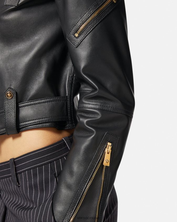 نحيف سترة راكب الدراجة النارية الجلدية ميدوسا Versace أسود 0FVD2J89 ملابس
