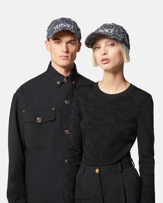 نحيف قبعة بيسبول ممزقة بشعار الماركة Versace رمادي 0FVD2J910 مُكَمِّلات